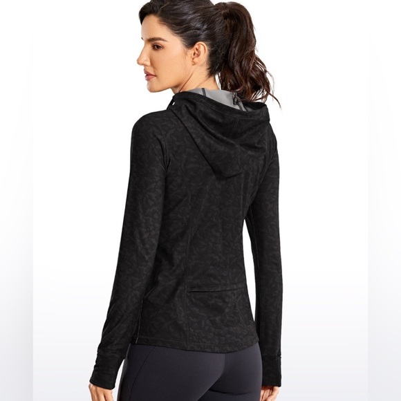 NWOT CRZ Yoga Light Fleece Brushed Full Zip Hoodie Olive leopard grain M - Picture 6 of 6